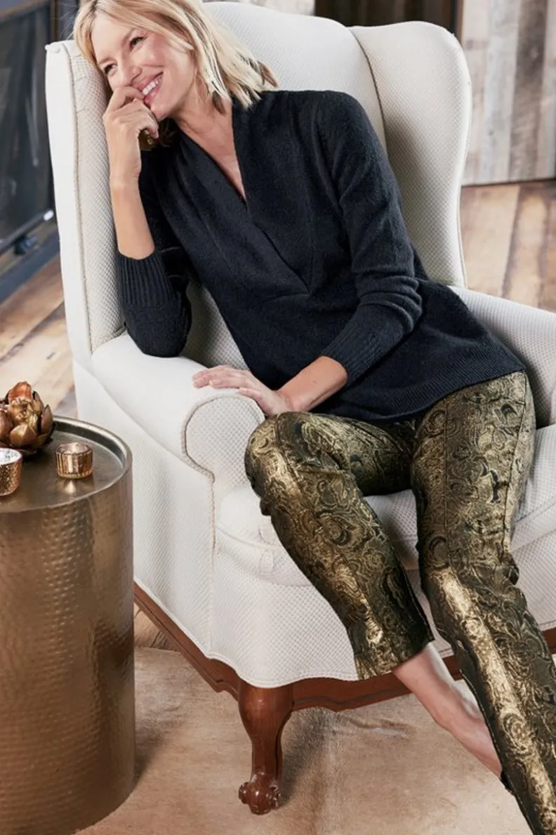 Discount Soft Surroundings Nevina Jacquard Trouser GoldFloral