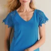 Discount Soft Surroundings Nikita Lace Sleeve Tee FrenchBlue