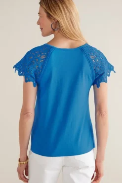 Discount Soft Surroundings Nikita Lace Sleeve Tee FrenchBlue