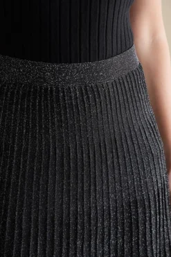 Clearance Soft Surroundings Nisha Knit Pleated Skirt Black/Silver