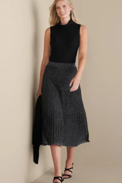 Clearance Soft Surroundings Nisha Knit Pleated Skirt Black/Silver