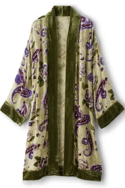 Clearance Soft Surroundings Nomi Silk Blend Velvet Kimono Purple/GreenPaisley