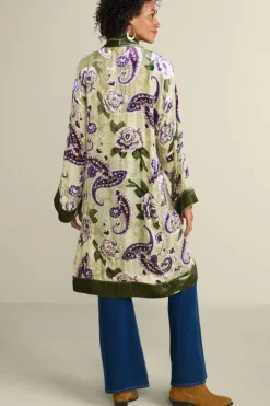 Clearance Soft Surroundings Nomi Silk Blend Velvet Kimono Purple/GreenPaisley