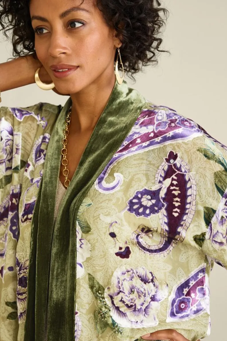 Clearance Soft Surroundings Nomi Silk Blend Velvet Kimono Purple/GreenPaisley