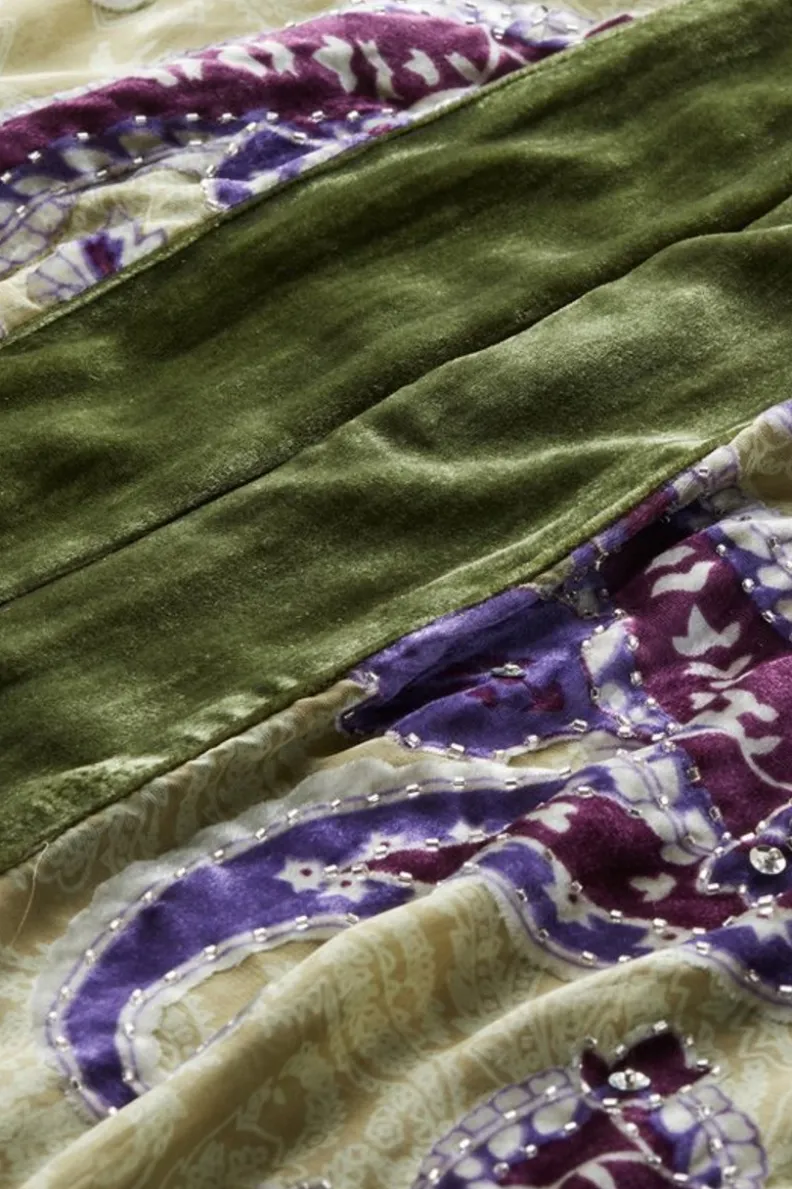 Clearance Soft Surroundings Nomi Silk Blend Velvet Kimono Purple/GreenPaisley