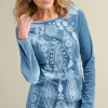 New Soft Surroundings Nori Embroidered Velvet Tunic MoonlightBlue