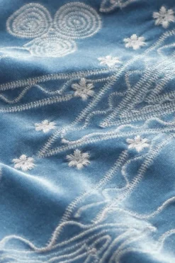 New Soft Surroundings Nori Embroidered Velvet Tunic MoonlightBlue