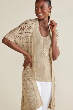 Outlet Soft Surroundings Opaline Shimmer Cardigan Sesame