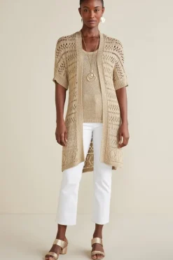 Outlet Soft Surroundings Opaline Shimmer Cardigan Sesame