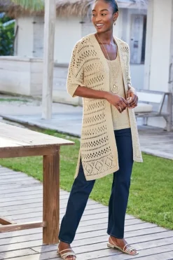 Outlet Soft Surroundings Opaline Shimmer Cardigan Sesame