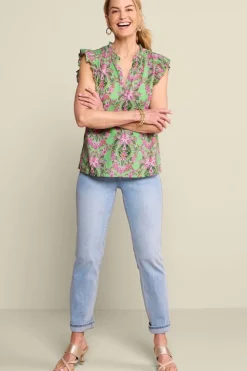 Best Soft Surroundings Paige Linen Blend Top TropicalDamaskMedallion