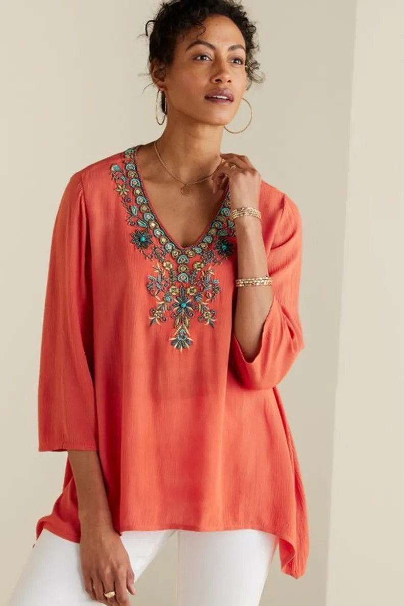 Online Soft Surroundings Paulina Gauze Pullover Navy