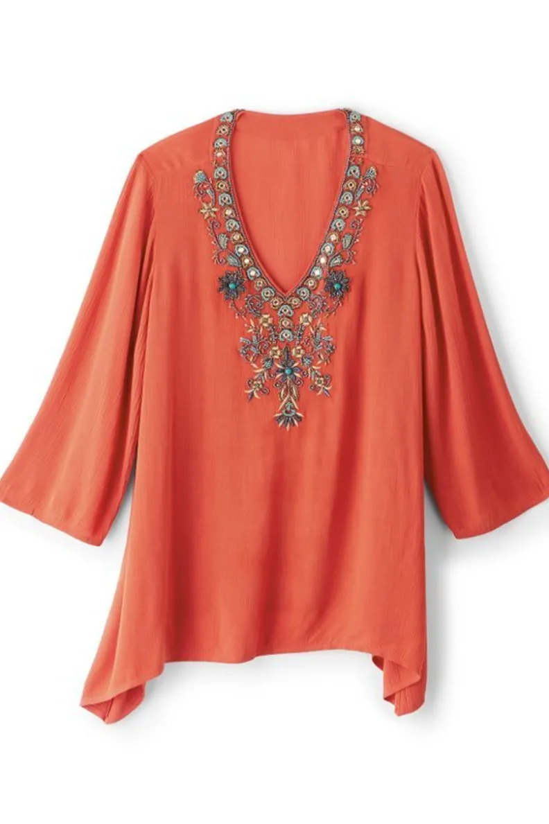 Online Soft Surroundings Paulina Gauze Pullover Navy