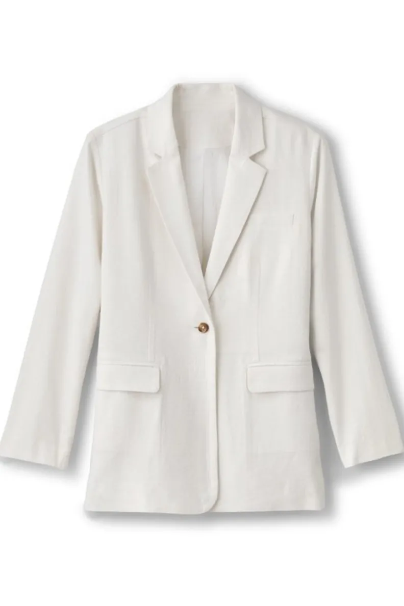 New Soft Surroundings Portofino Linen Blend Boyfriend Blazer Lime