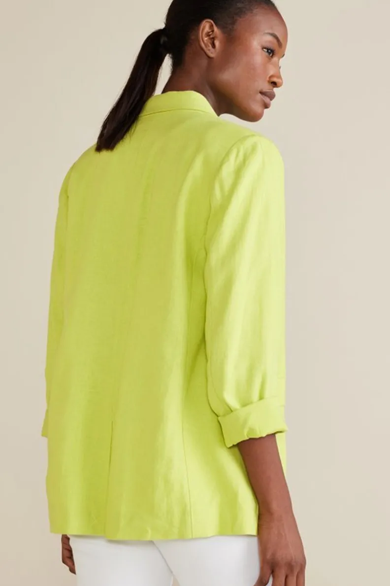 New Soft Surroundings Portofino Linen Blend Boyfriend Blazer Lime