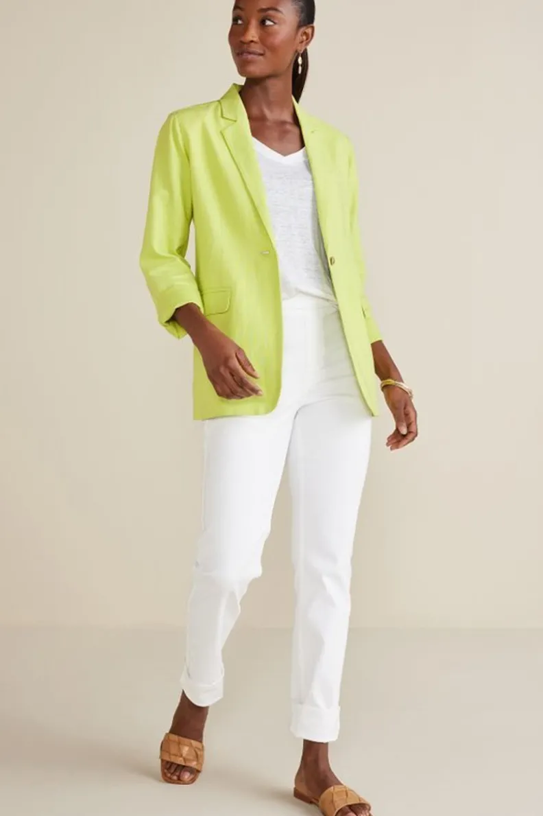 New Soft Surroundings Portofino Linen Blend Boyfriend Blazer Lime