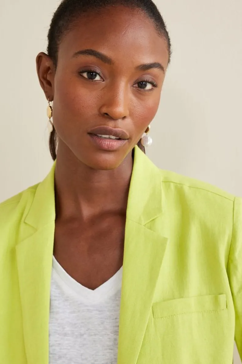 New Soft Surroundings Portofino Linen Blend Boyfriend Blazer Lime