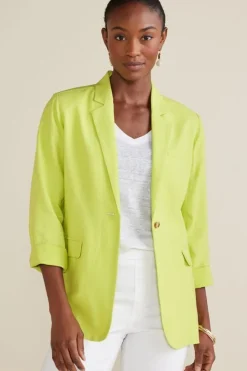 New Soft Surroundings Portofino Linen Blend Boyfriend Blazer Lime