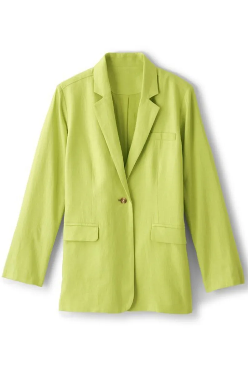 New Soft Surroundings Portofino Linen Blend Boyfriend Blazer Lime