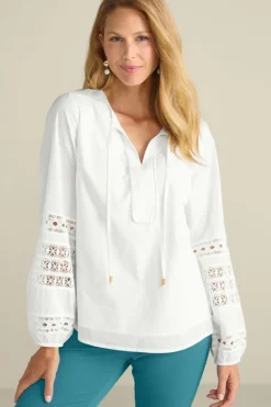 Discount Soft Surroundings Prospera Lace Trim Top IvoryPearl