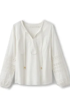 Discount Soft Surroundings Prospera Lace Trim Top IvoryPearl