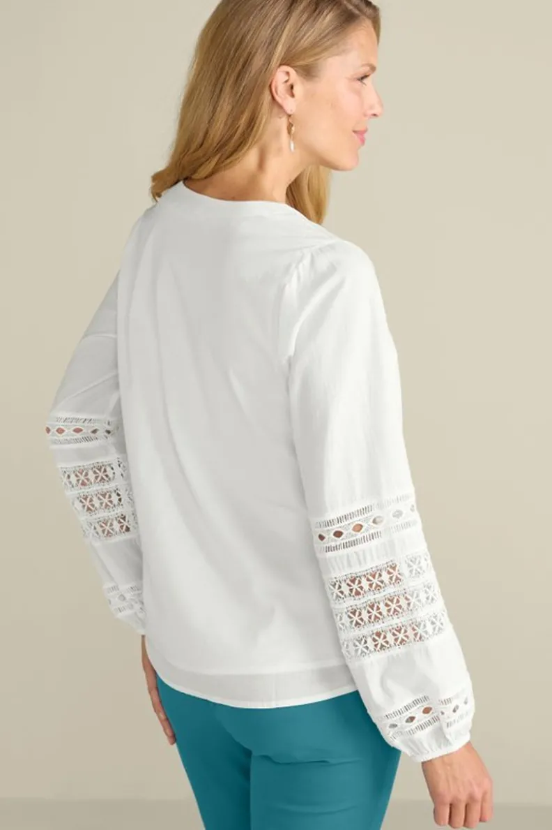 Discount Soft Surroundings Prospera Lace Trim Top IvoryPearl