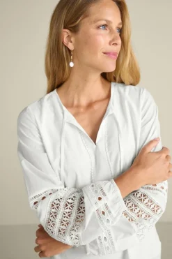 Discount Soft Surroundings Prospera Lace Trim Top IvoryPearl