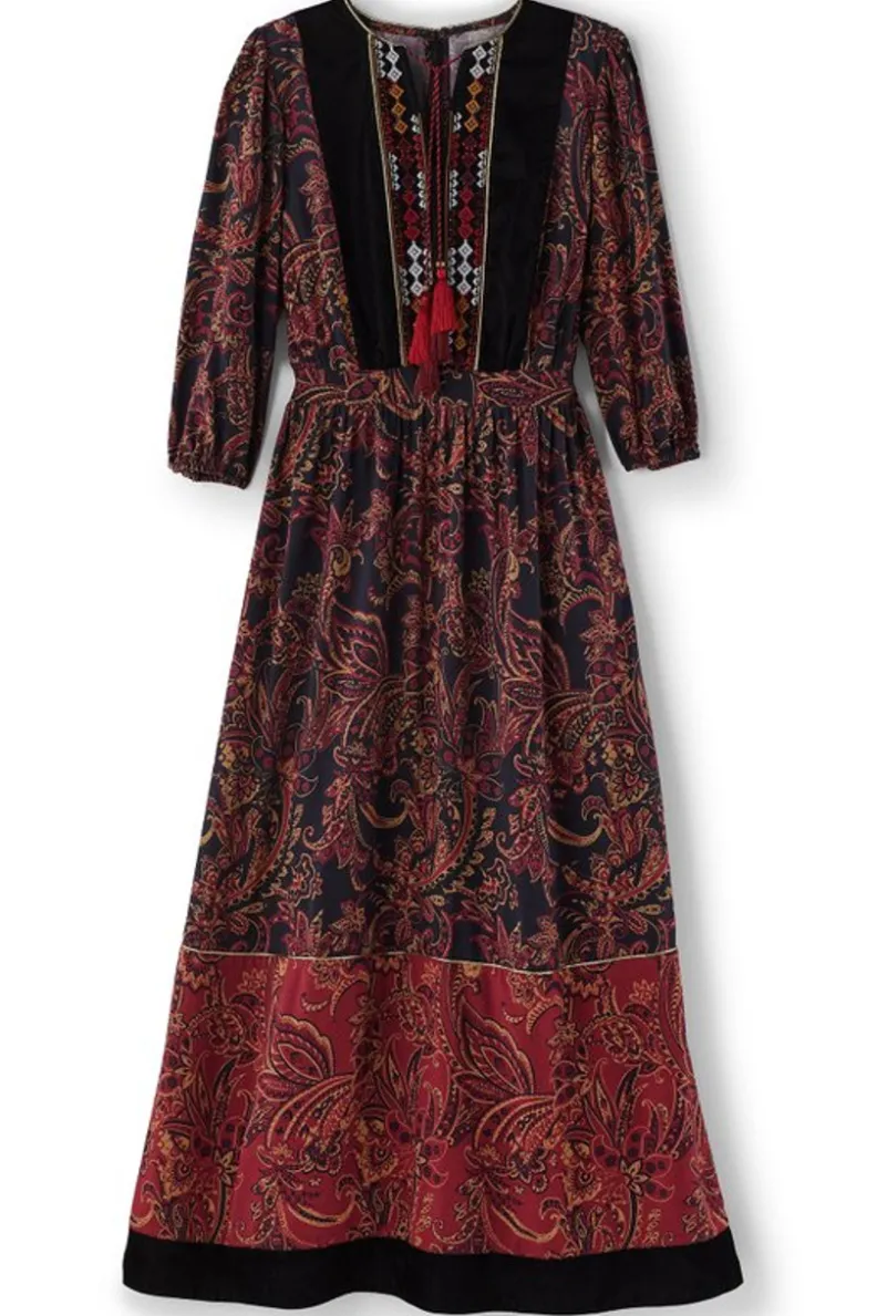 New Soft Surroundings Quinn Maxi Dress FlowingPaisleyBlack+Red
