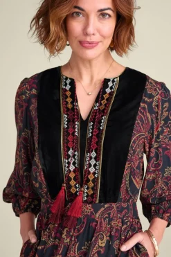 New Soft Surroundings Quinn Maxi Dress FlowingPaisleyBlack+Red