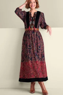 New Soft Surroundings Quinn Maxi Dress FlowingPaisleyBlack+Red