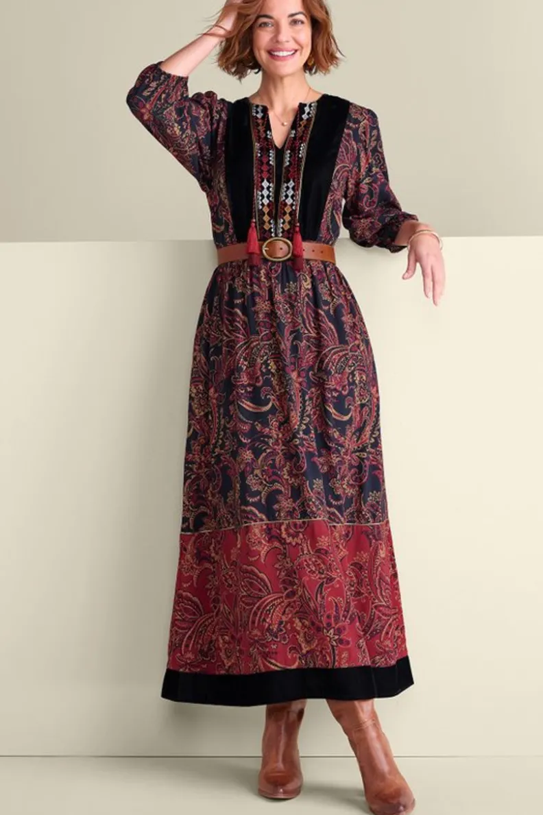 New Soft Surroundings Quinn Maxi Dress FlowingPaisleyBlack+Red