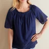 New Soft Surroundings Rahma Eyelet Trimmed Tee Navy