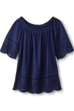 New Soft Surroundings Rahma Eyelet Trimmed Tee Navy