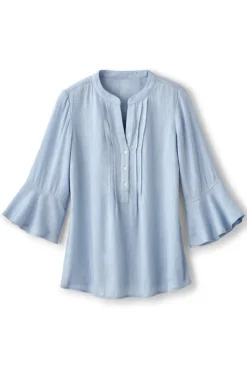 Outlet Soft Surroundings Raisa Linen Blend Top BlueBell