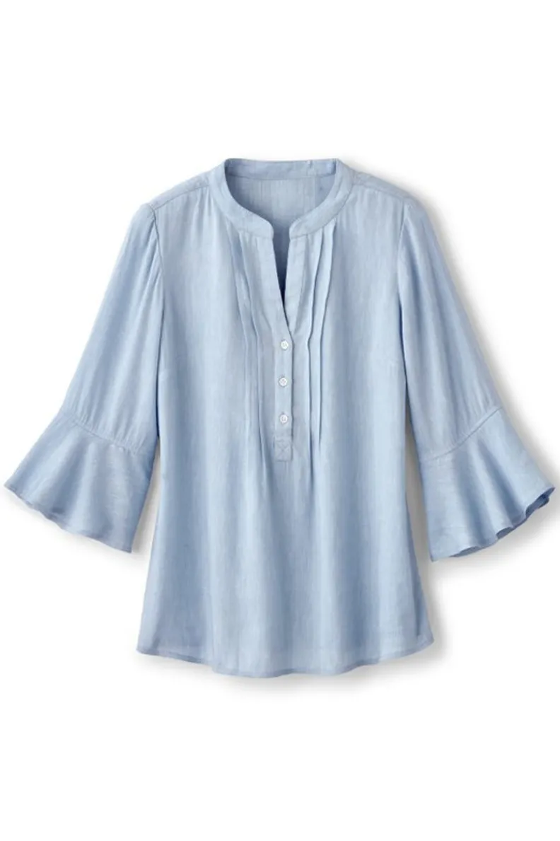 Outlet Soft Surroundings Raisa Linen Blend Top BlueBell