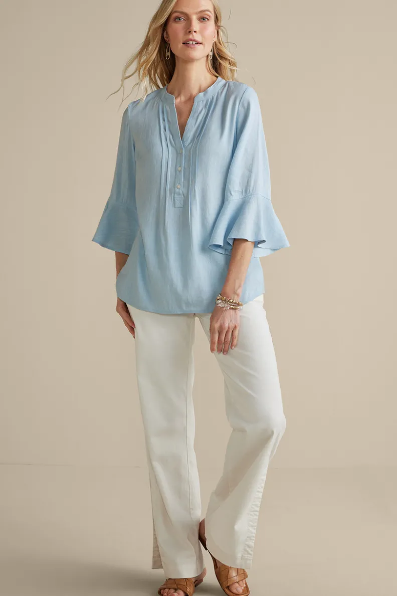 Outlet Soft Surroundings Raisa Linen Blend Top BlueBell