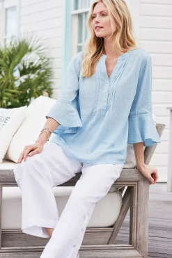 Outlet Soft Surroundings Raisa Linen Blend Top BlueBell