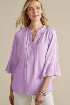 Outlet Soft Surroundings Raisa Linen Blend Top BlueBell
