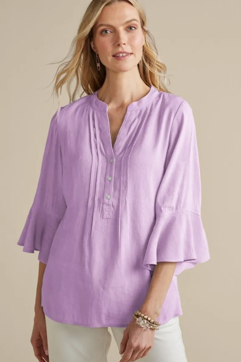 Outlet Soft Surroundings Raisa Linen Blend Top BlueBell