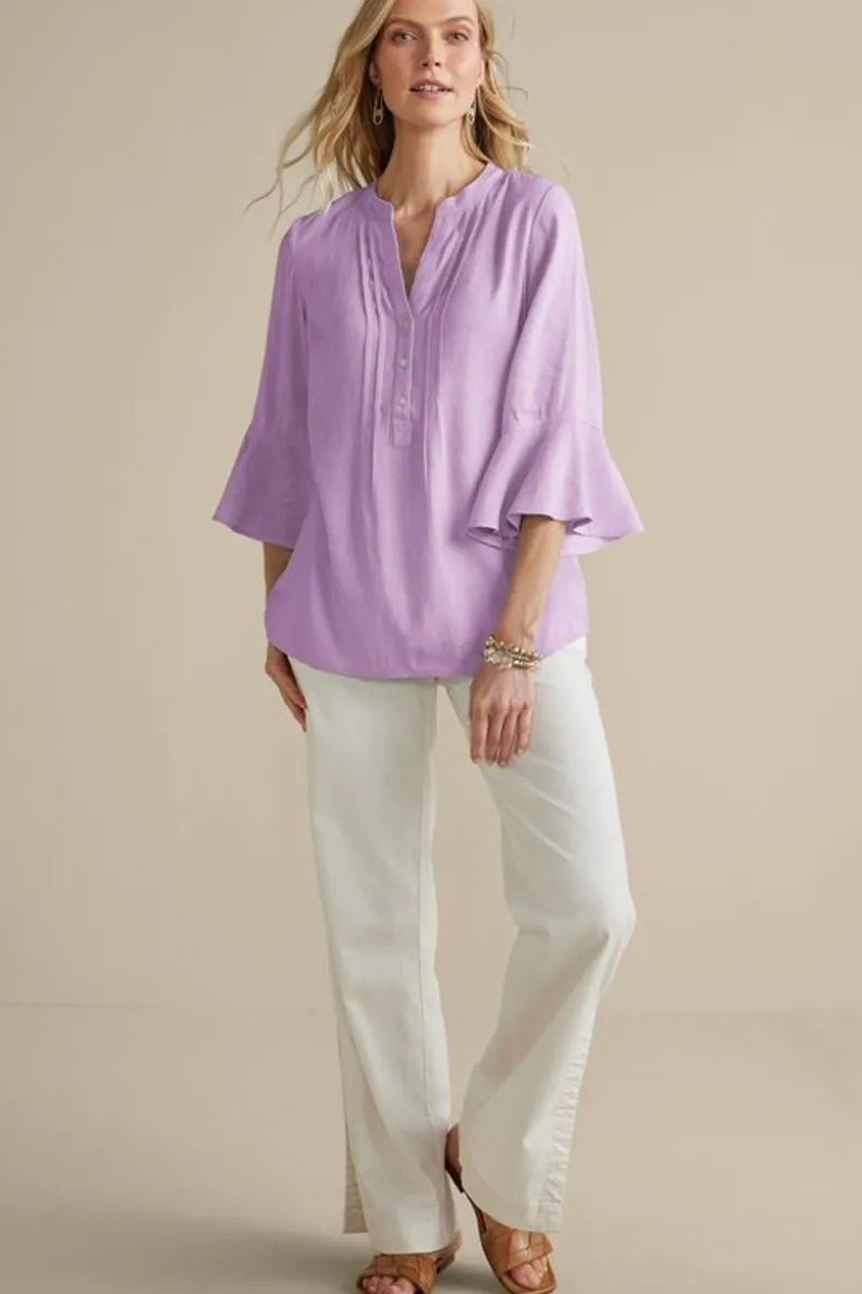 Outlet Soft Surroundings Raisa Linen Blend Top BlueBell
