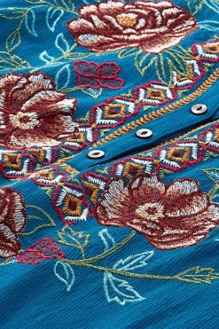 Hot Soft Surroundings Riva Embroidered Knit Gauze Top BlueSapphire