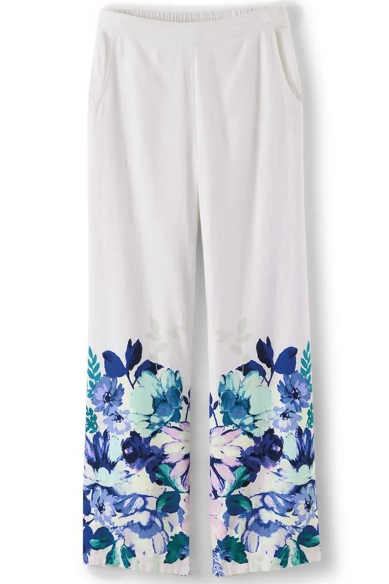 Online Soft Surroundings Ronna Linen Blend Wide Leg Pants WatercolorFloral