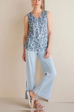 Best Soft Surroundings Roxie Printed Pointelle Tank SantaCruzDitsyWhite