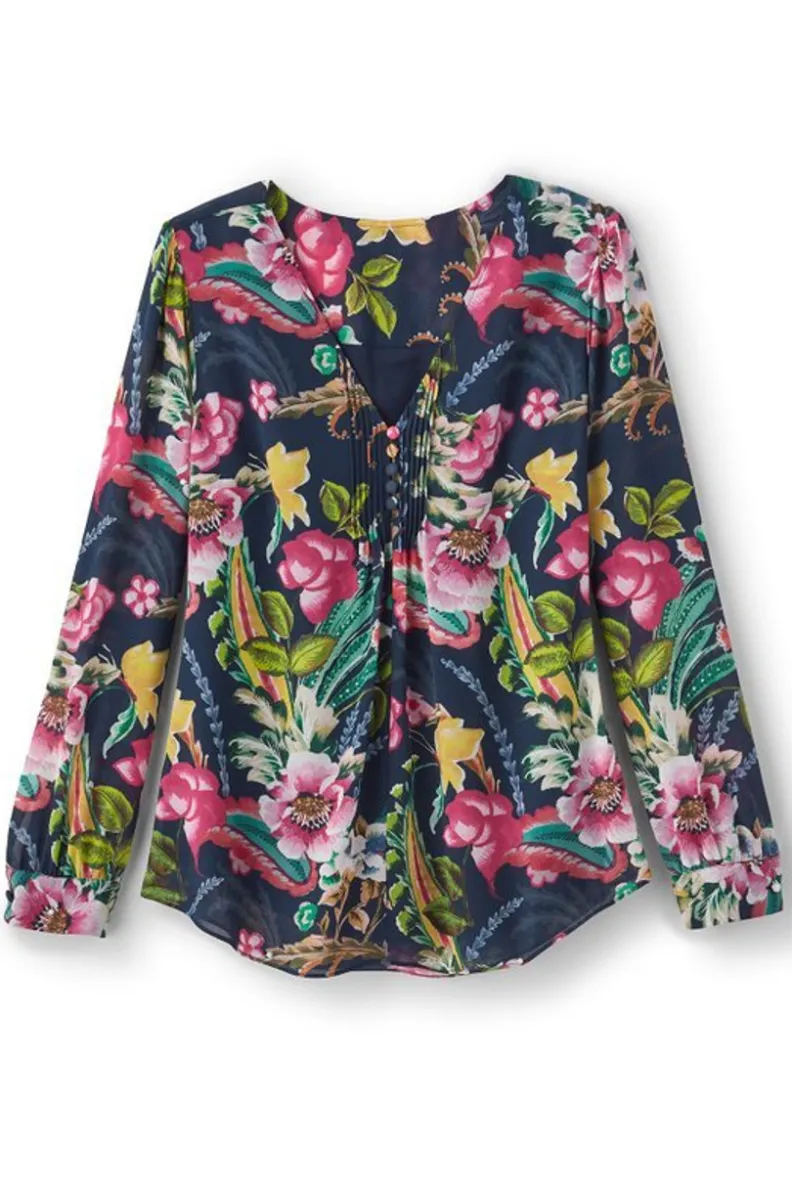 Fashion Soft Surroundings Samantha Georgette Top NavyPaisley