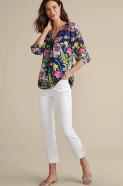 Fashion Soft Surroundings Samantha Georgette Top NavyPaisley