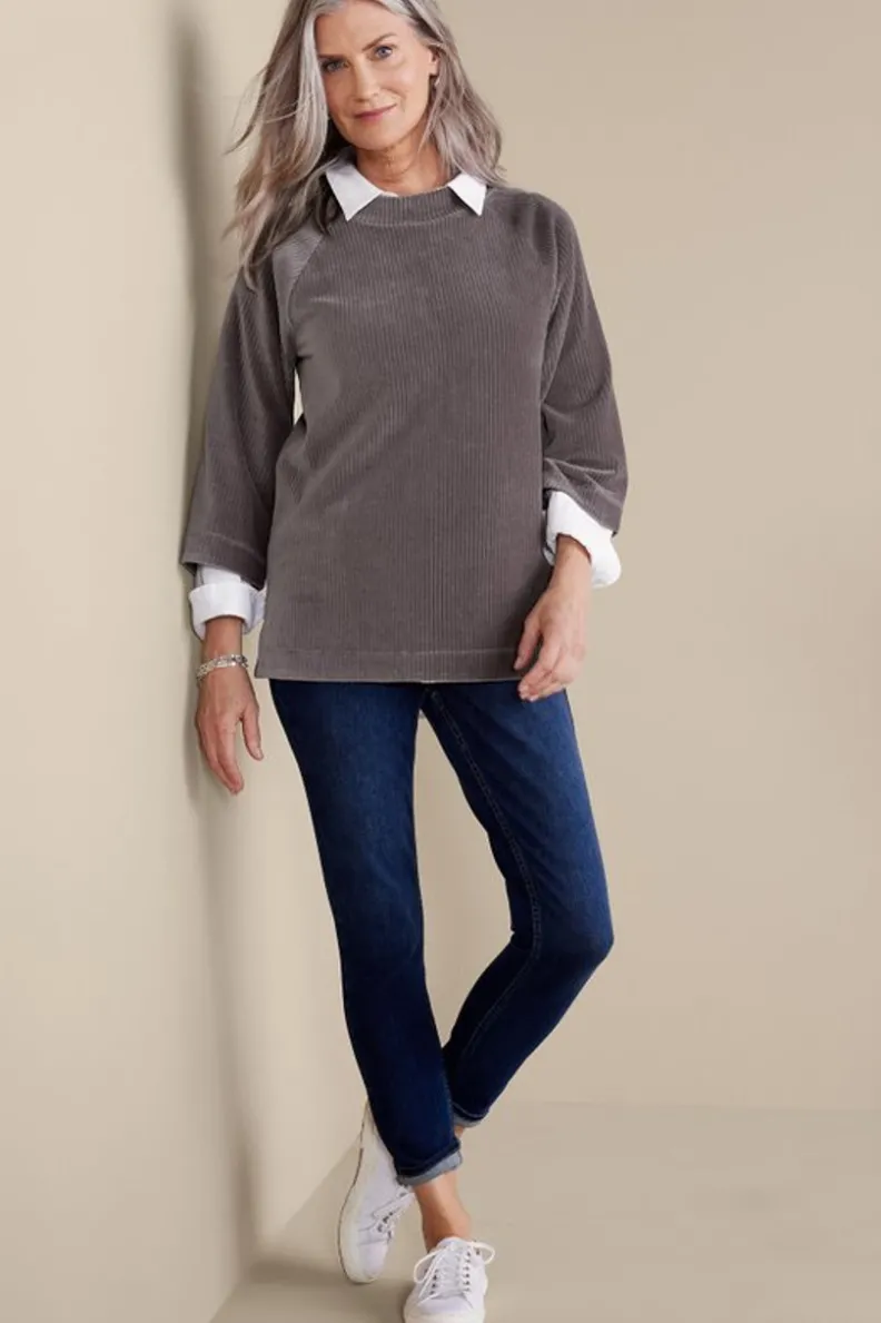 Hot Soft Surroundings Samina Corduroy Pullover ShorelineGrey