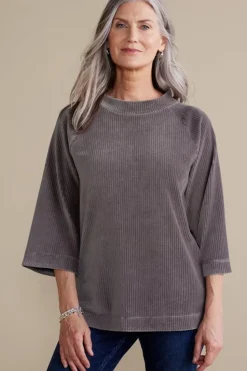 Hot Soft Surroundings Samina Corduroy Pullover ShorelineGrey