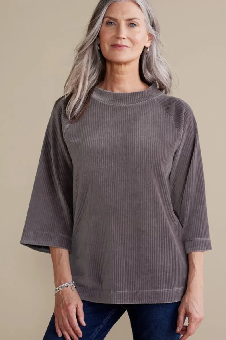 Hot Soft Surroundings Samina Corduroy Pullover ShorelineGrey