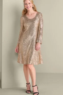 Discount Soft Surroundings Sancerre Sequin Dress GoldSequin