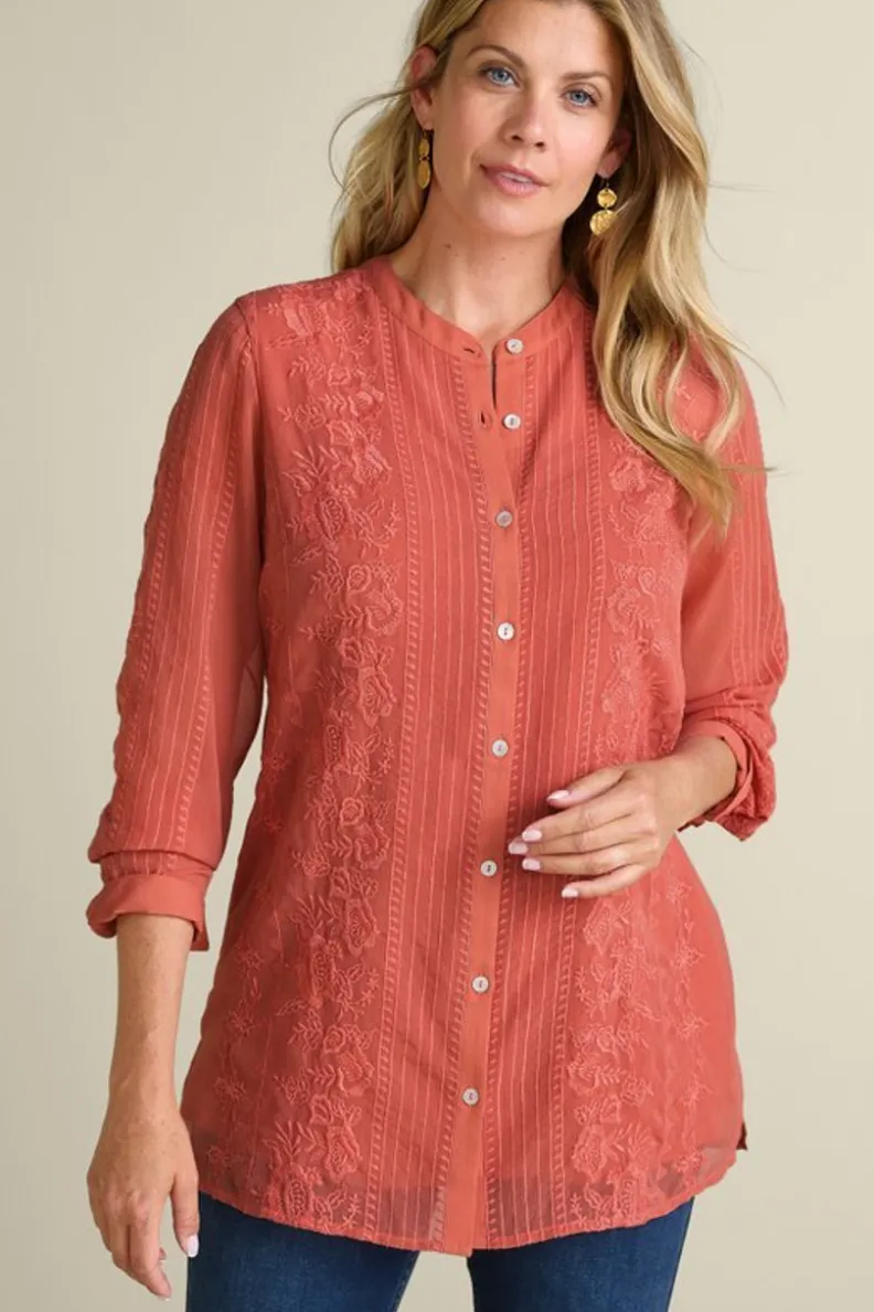New Soft Surroundings Serafine Embroidered Tunic ApricotBrandy